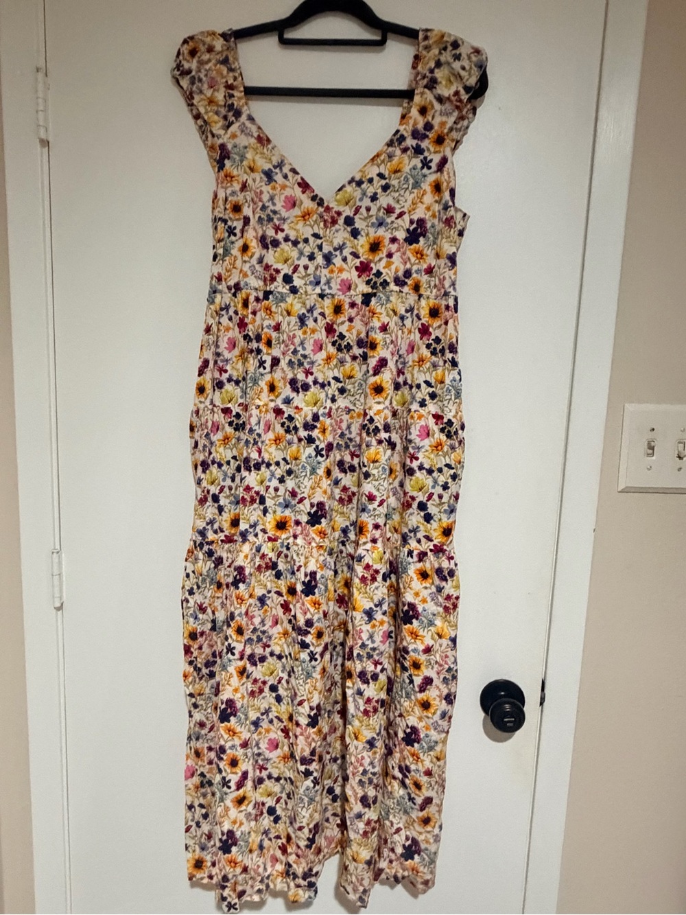 Old Navy Cream Floral Maxi Dress with Yellow, Purple, Pink and Green